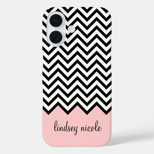 Schwarz/Rosa Modernes Zickzack Monogramm Case-Mate iPhone Hülle (Rückseite)