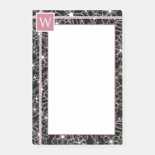 Schwarz-Rosa-Monogramm für das Muster der dunkelbl Post-it Klebezettel