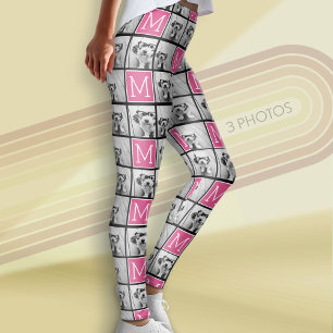 Schwarz-Rosa-Monogramm mit benutzerdefinierter 3-F Leggings