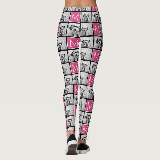 Schwarz-Rosa-Monogramm mit benutzerdefinierter 3-F Leggings (Rückseite)