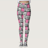 Schwarz-Rosa-Monogramm mit benutzerdefinierter 3-F Leggings (Vorderseite)