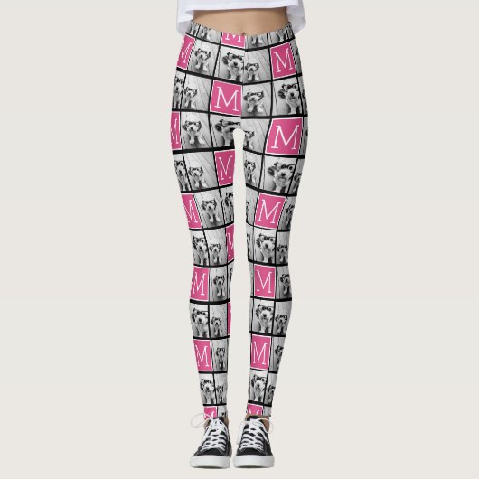 Schwarz-Rosa-Monogramm mit benutzerdefinierter 3-F Leggings (Vorderseite)