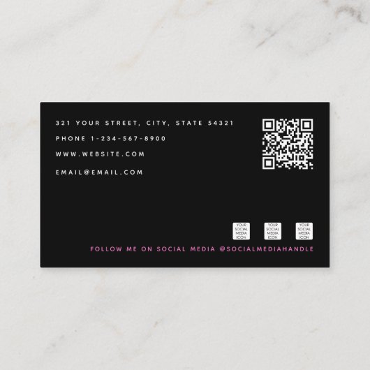 Schwarz-Rosa Monogramm MUA Haare Stylistin Lash Te Visitenkarte (Rückseite)