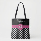 Schwarz-Rosa-Monogramm-Polka-Punkte Tasche (Vorderseite)