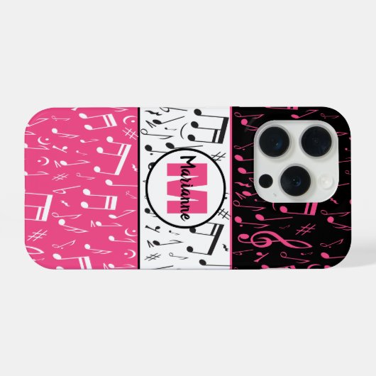 Schwarz-Rosa-Musiknoten iPhone Hülle (Rückseite (Horizontal))