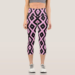 Schwarz-Rosa-Muster Capri Leggings