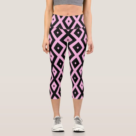 Schwarz-Rosa-Muster Capri Leggings (Vorderseite)