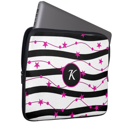 Schwarz-Rosa-Muster Laptopschutzhülle (Vorne Rechts)