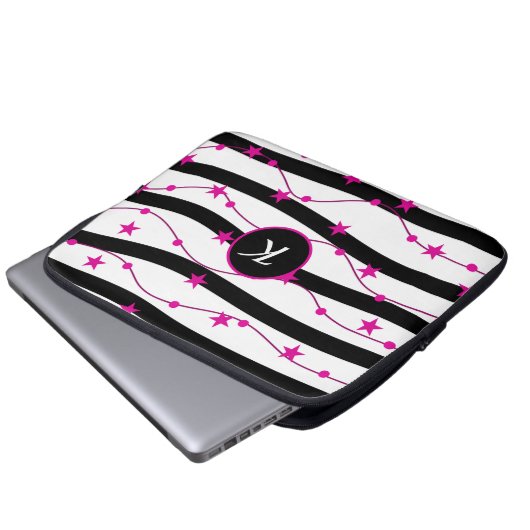 Schwarz-Rosa-Muster Laptopschutzhülle (Vorne Knopf)