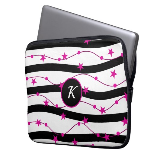 Schwarz-Rosa-Muster Laptopschutzhülle (Vorderseite Links)