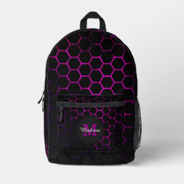 Schwarz-Rosa-Nebel-Wabengeometrie Monogramm Bedruckter Rucksack