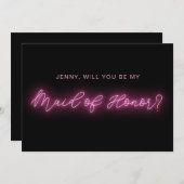 Schwarz/Rosa Neon Glow Light Trauzeugin card Einladung (Vorne/Hinten)