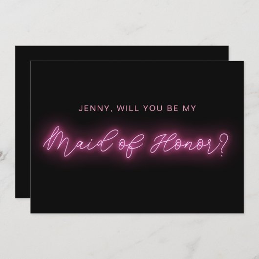 Schwarz/Rosa Neon Glow Light Trauzeugin card Einladung (Vorne/Hinten)