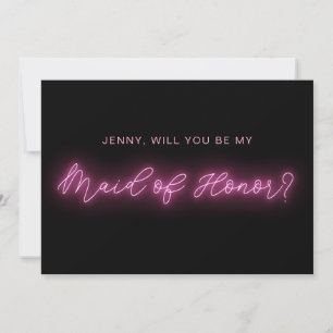 Schwarz/Rosa Neon Glow Light Trauzeugin card Einladung