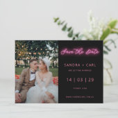 Schwarz-Rosa-Neon-Glühen Save the Date Einladung (Stehend Vorderseite)