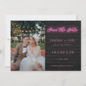 Schwarz-Rosa Neonleuchte Save the Date eindringen Einladung (Vorderseite)