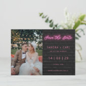 Schwarz-Rosa Neonleuchte Save the Date eindringen Einladung (Stehend Vorderseite)