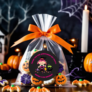 Schwarz-Rosa-Niedliche Girl Halloween-Geburtstagsh Runder Aufkleber