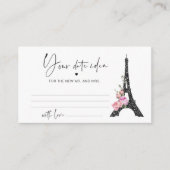 Schwarz Rosa Paris Eiffelturm Datum Ideen Begleitkarte (Vorderseite)