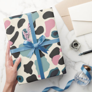 Schwarz Rosa Pastell Leoparden Punkte Geschenkpapier