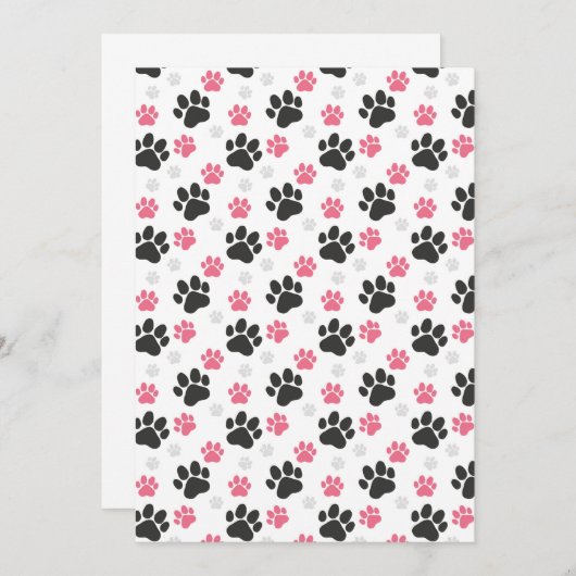 Schwarz-Rosa Paw Print Downer Puppy Lover Pets Einladung (Vorne/Hinten)