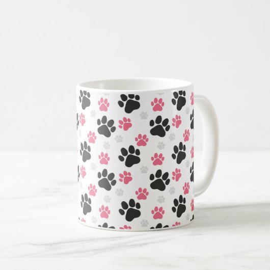 Schwarz-Rosa Paw Print Downer Puppy Lover Pets Kaffeetasse (VorderseiteRechts)