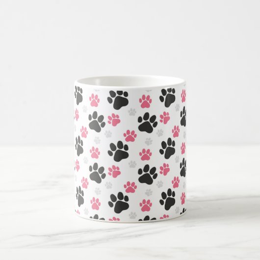 Schwarz-Rosa Paw Print Downer Puppy Lover Pets Kaffeetasse (Mittel)
