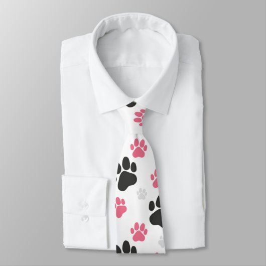 Schwarz-Rosa Paw Print Downer Puppy Lover Pets Krawatte (Gebunden)