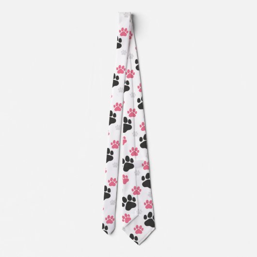 Schwarz-Rosa Paw Print Downer Puppy Lover Pets Krawatte (Rückseite)