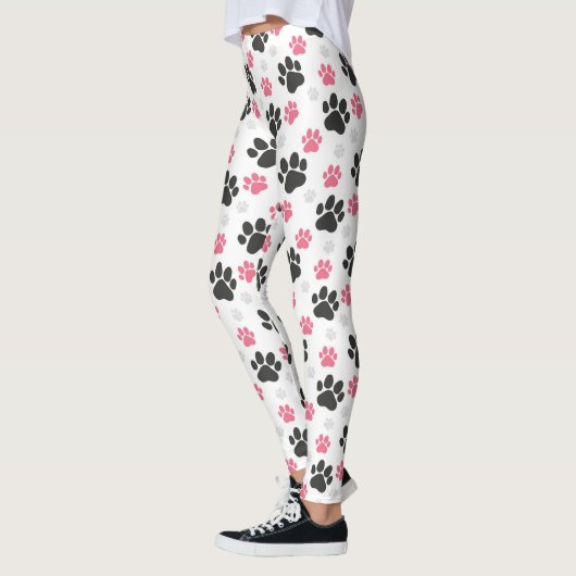 Schwarz-Rosa Paw Print Downer Puppy Lover Pets Leggings (Links)