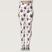 Schwarz-Rosa Paw Print Downer Puppy Lover Pets Leggings (Vorderseite)