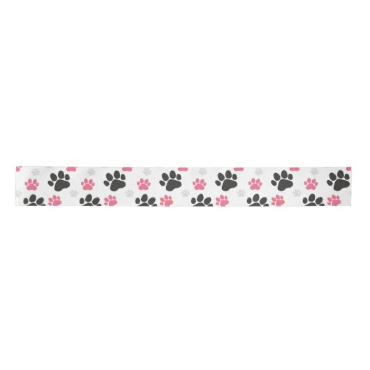 Schwarz-Rosa Paw Print Downer Puppy Lover Pets Satinband (Vorderseite)