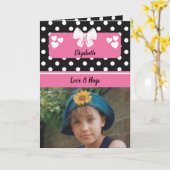 Schwarz-Rosa-Polka-Punkte Foto Geburtstag Gruß Karte (Gelbe Blume)