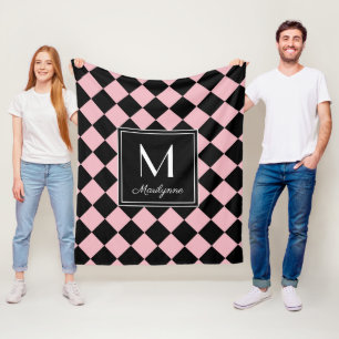 Schwarz/Rosa Prüfing Moderner Monogramm-Name Fleecedecke