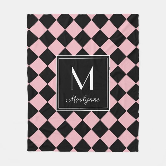Schwarz/Rosa Prüfing Moderner Monogramm-Name Fleecedecke (Vorderseite)