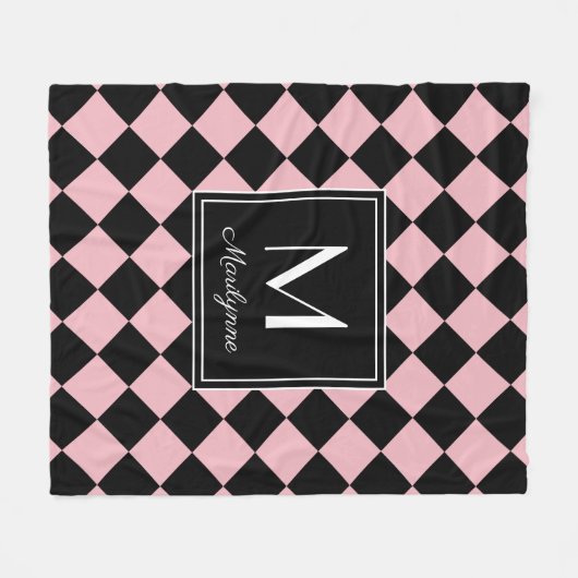 Schwarz/Rosa Prüfing Moderner Monogramm-Name Fleecedecke (Vorderseite (Horizontal))