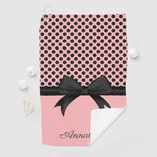 Schwarz-Rosa Punkte und Band Golfhandtuch (Insitu)