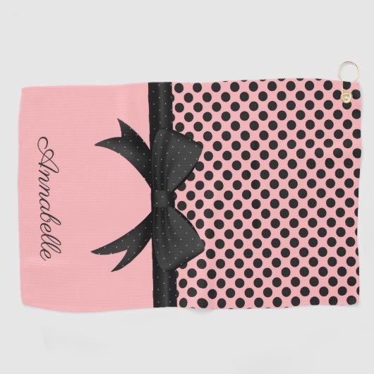 Schwarz-Rosa Punkte und Band Golfhandtuch (Horizontal)