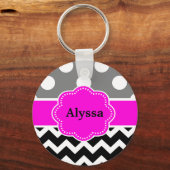 Schwarz-Rosa Punkte Zickzack Personalisiert Schlüsselanhänger (Vorderseite)