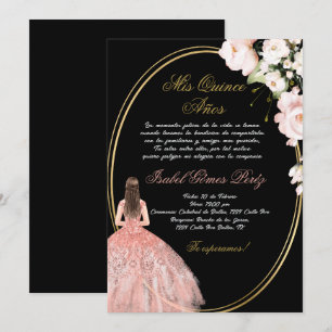 Schwarz-Rosa-Quinceanera-Einladung auf Spanisch Einladung
