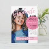 Schwarz-Rosa Retro Arch Foto Abschluss Einladung (Stehend Vorderseite)