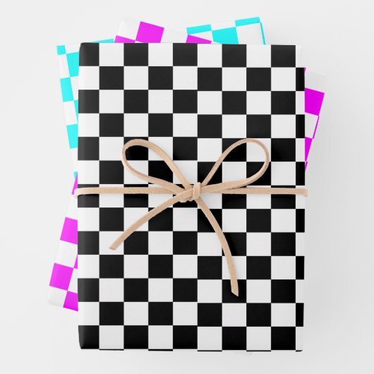 Schwarz-Rosa Retro Schach Schachbrett Muster Geschenkpapier Set (Beispiel)