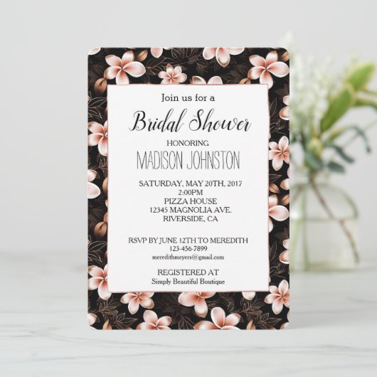 Schwarz Rosa Rose Gold Brautparty Einladung (Stehend Vorderseite)