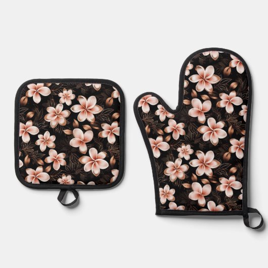 Schwarz Rosa Rose Gold Brautparty Ofenhandschuh & Topflappen-Set (Vorderseite)