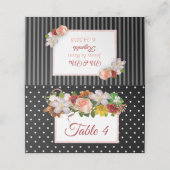 Schwarz Rosa Rose Gold Rose Bouquet Tischkarte Platzkarte (Außenseite Aufgefaltet)