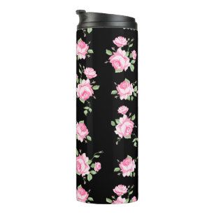Schwarz/Rosa Rosen Klassische Vintage Rose Thermosbecher