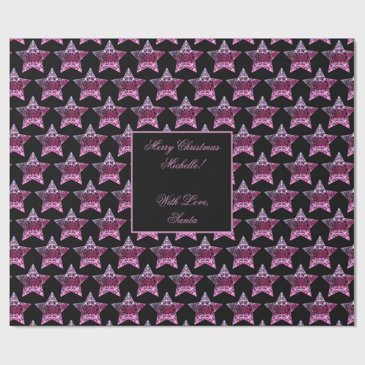 Schwarz-Rosa Rote Sterne Muster Weihnachten Elegan Geschenkpapier (Flach)