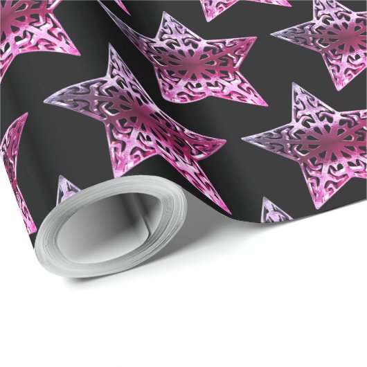 Schwarz-Rosa Rote Sterne Muster Weihnachten Elegan Geschenkpapier (Rolleneckpunkt)