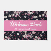 Schwarz-Rosa-Sakura-Blume, Muster-Design, Willkomm Fußmatte (Vorderseite)