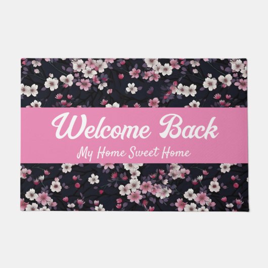 Schwarz-Rosa-Sakura-Blume, Muster-Design, Willkomm Fußmatte (Vorderseite)